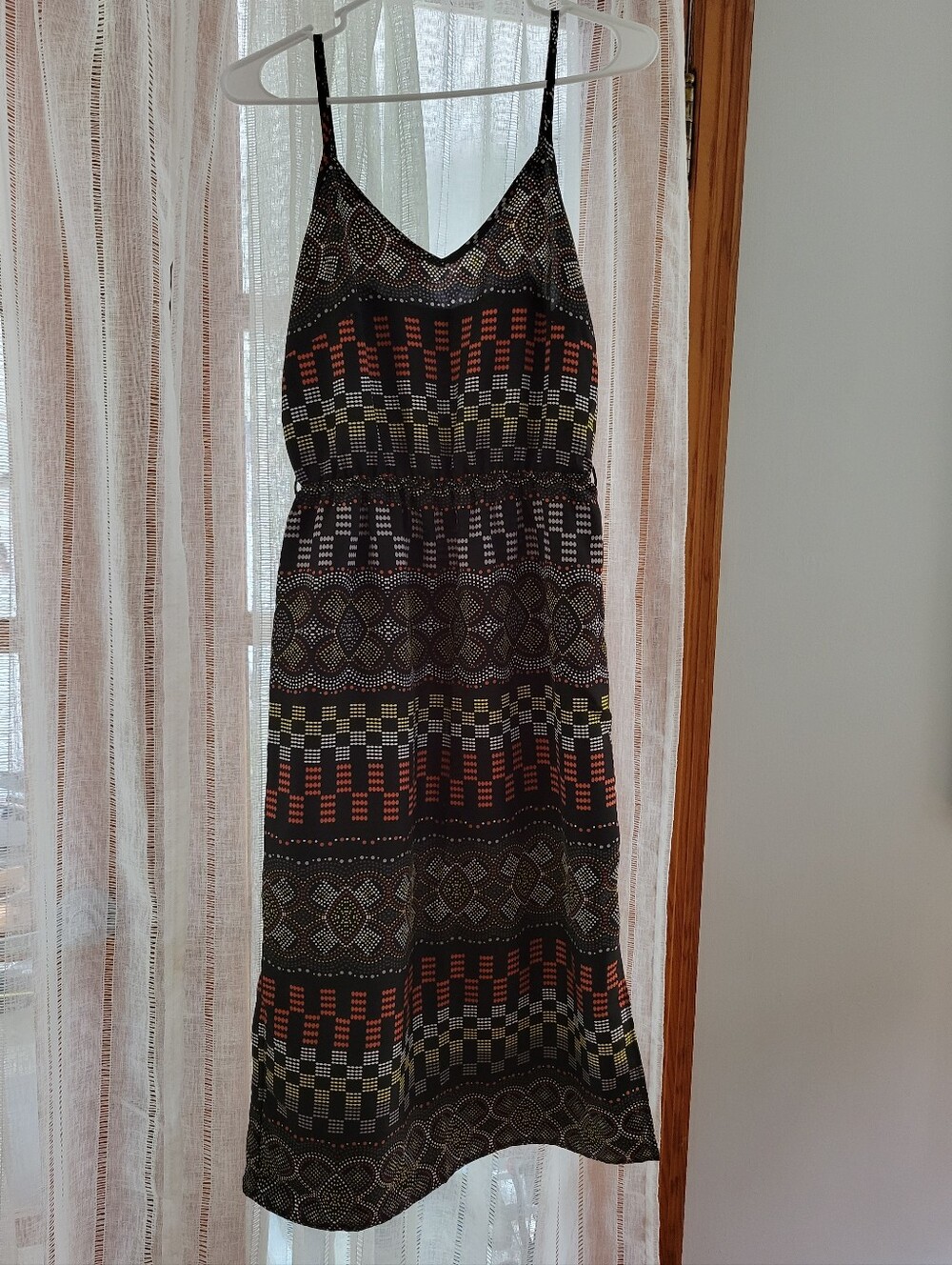 Women’s Black Patterned Spaghetti-Strap Midi Slip Dress